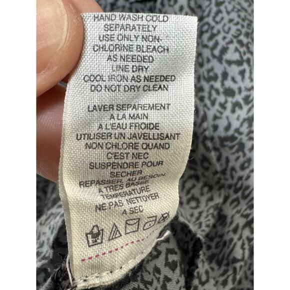 Free People Sz 10 3/4 Sleeve Blouse Black Gray Leopard Print Lace Button Front - Picture 6 of 6